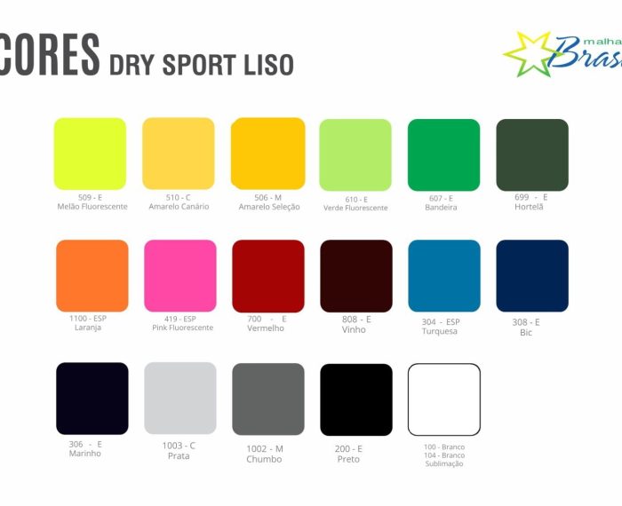 Catalogo de Cores | Dry Sport Liso