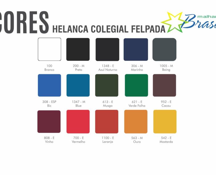 Catalogo de Cores | Helanca Colegial Felpada